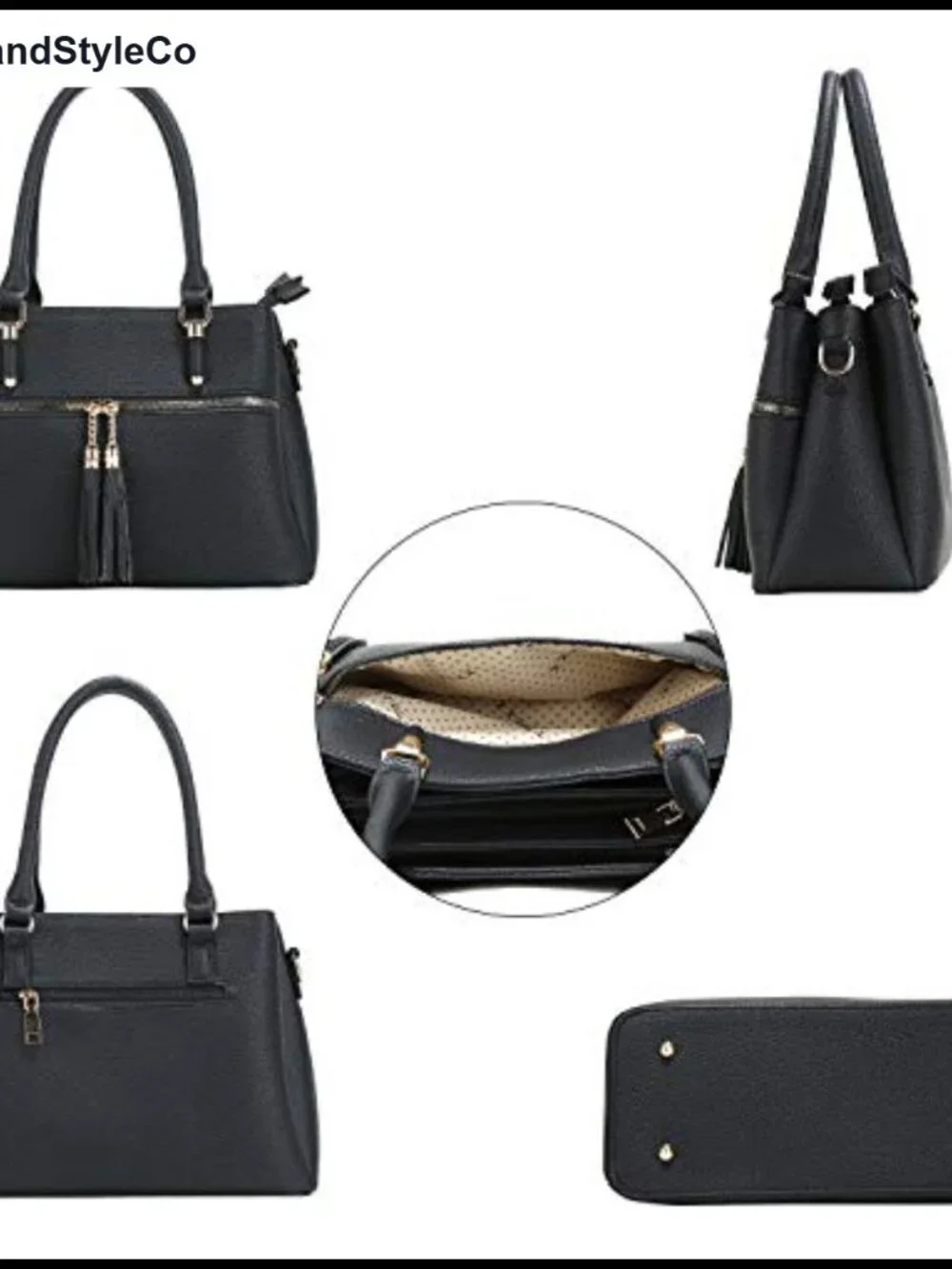 Medium Satchel Bag with 3 Compartments - Top Handle Faux Leather Purse